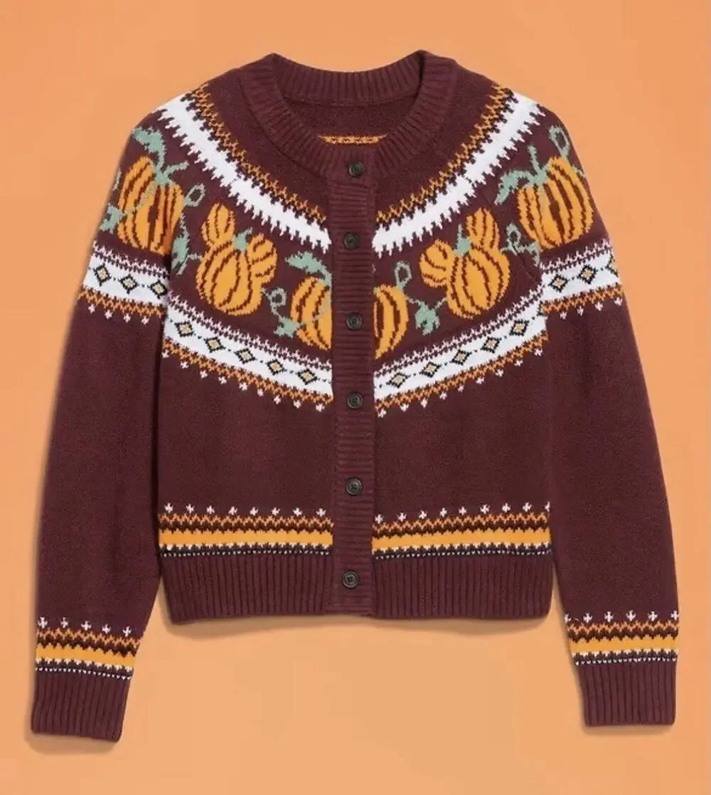 Old Navy Disney Mickey Pumpkin Cardigan Womens XXL Halloween Fair Isle NWT